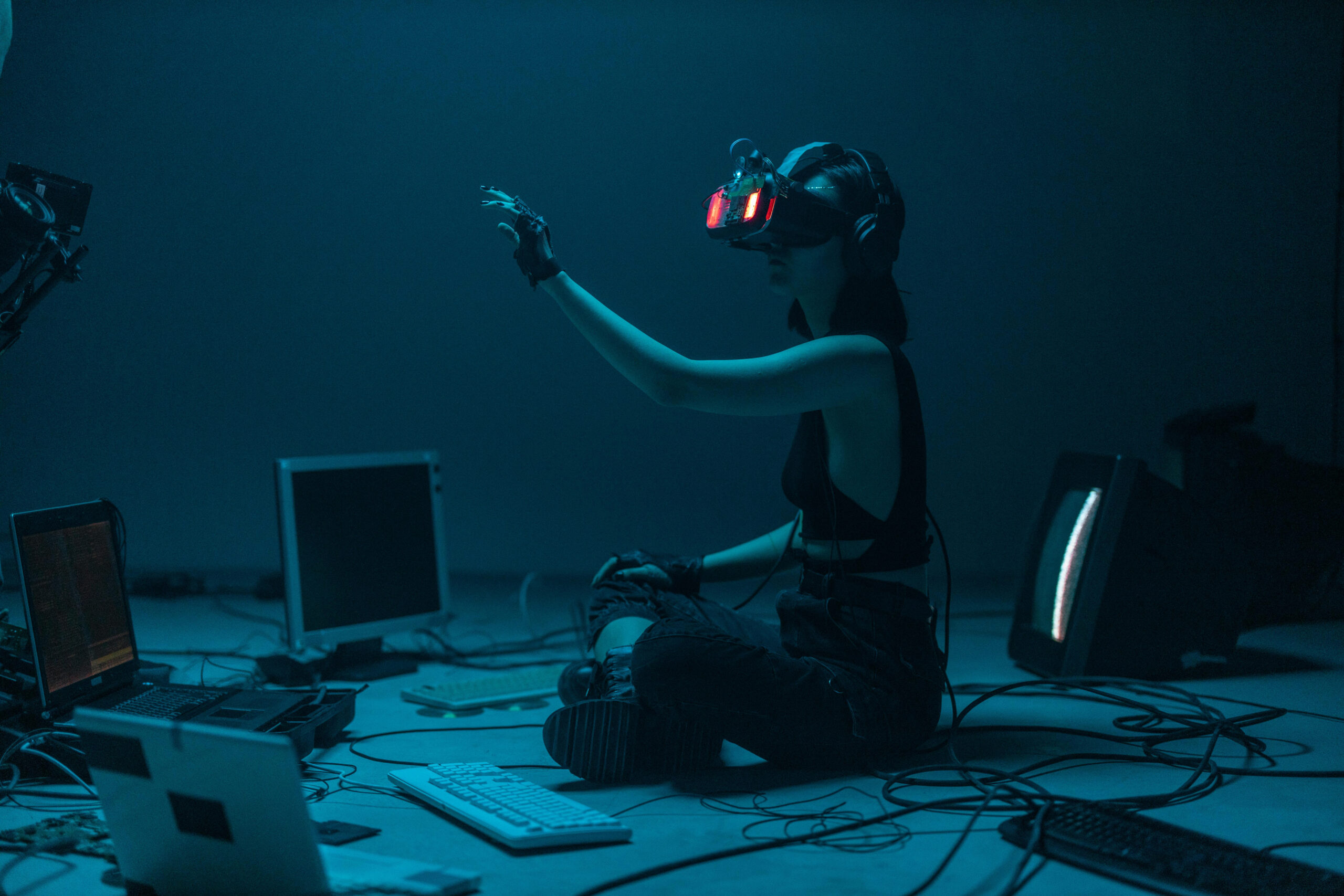 Person using a virtual reality headset